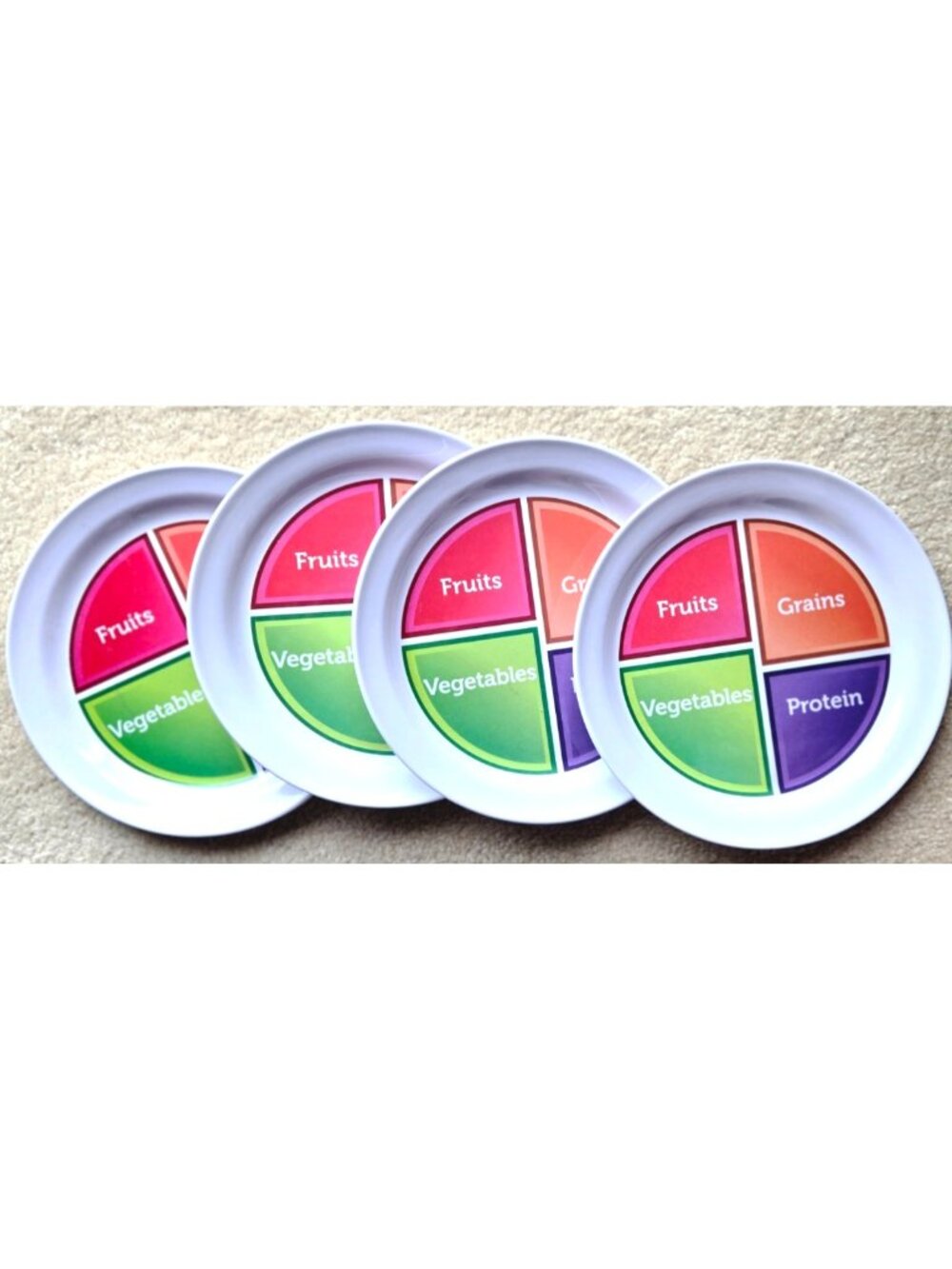 Lot of 4 Super Healthy Kids Portion Eating Control 10 inch Plates Teens & Adults